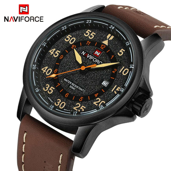 NAVIFORCE Top Luxury Brand Men Sports waterproof Watches Men's Quartz Clock Man Leather Military Wrist Watches Relogio Masculino