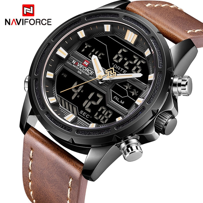 Top Brand Mens Sport Watches NAVIFORCE Men Quartz Analog LED Clock Man Leather Military Waterproof Wrist Watch Relogio Masculino